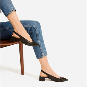 Everlane Womens Editor Heel 6 Black Leather Slingback NWOB Flaws